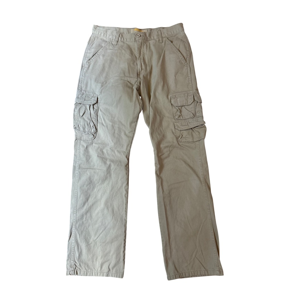 Wrangler Cargo Pants Mens Tan Khaki Straight Leg Utility Workwear SIZE 34x32